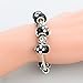 Long Way Women Silver Plated Snake Chain Black Maruno Glass Bead Flower Heart Charm Clasp Bracelet