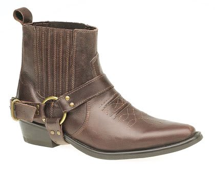 Mens Brown Leather Harness Pointed Toe Cowboy Boots