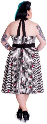Hell Bunny Plus Gothic Dark Alice in Wonderland Toto Striped Halter Swing Dress (4XL)