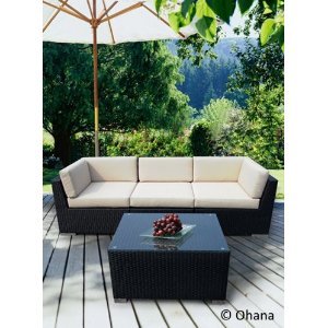 Ohana Outdoor Patio Wicker Furniture 4pcs All Weather Couch sofa Set