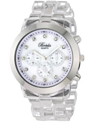 Breda Womens 2307-Clear/Silv "Brooke" Oversized Bezel Mother-Of-Pearl Dial Rhinestone Hour Markers Plastic Band Watch