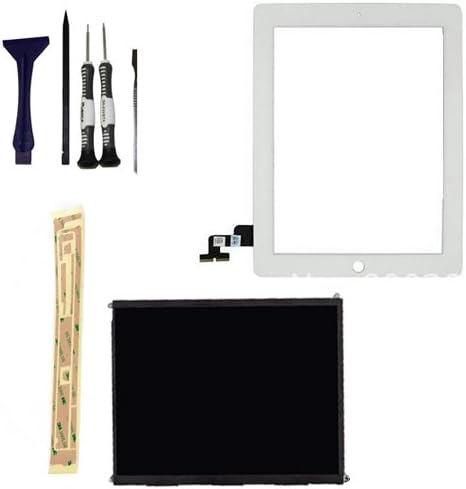 YB Planet iPad 2 Digitizer Screen WHITE + LCD Replacement + 3M Pre-Cut Adhesive + Metal Opening Pry Tool + Six Piece Complete Tool Set