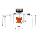 RTA Home and Office Clear Tempered Glass L-Shape Corner Computer and Laptop Desk