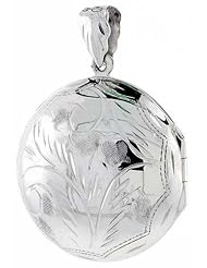 Large Sterling Silver Round Locket Hand Engraved, 1 1/4 inch