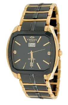 Oniss #ON605-MG1 Men's Sappir Black Ceramic Watch with Gold Trim