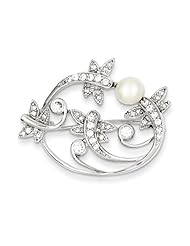 Sterling Silver Imitation Pearl And Cz Pin, Best Quality Free Gift Box Satisfaction Guaranteed