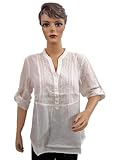 Classic Front Button White Embroidered Womens Fashion Tunic Tops XXL