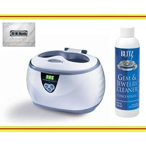 Sonic Power Professional Digital Ultrasonic Cleaning Machine - Cleans without Harmful Chemicals, Jewelry, Watches, Optics, Eyeglasses, Dentures, and Any Other Delicate Items Cleaner + Blitz Jewelry & Gem Cleaner (Concentrate 8oz.) + DB Roth 100% Cotton Flannel All-in-one Jewelry Cloth
