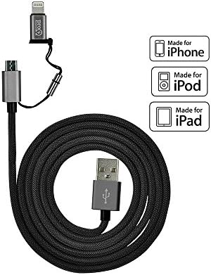 Pro Ohm SureLink Tangle-Free 6ft Lightning and MicroUSB 2-in-1 Cable (Apple MFi Certified) (Graphite)