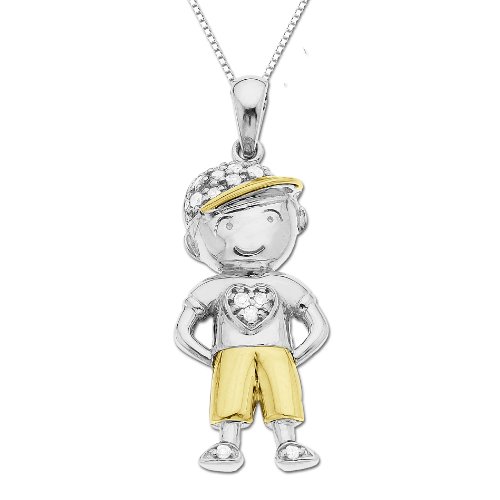 Best Sterling Silver and 14k Yellow Gold Little Boy with Cap and Diamond Pendant (.10cttw, I-J Color, I2-I3 Clarity), 18″ Reviews