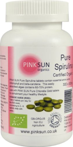 Spirulina Tablets 500mg x 300 Tabs - Certified Organic Spirulina Tablets by the Soil Association - PINK SUN