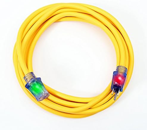 Sub Zero Lighted Extension Cord with Continuous Ground Monitoring for Extreme Cold Stays Flexible to -58F, 14/3 SJEOW, Yellow, 75-Feet