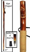 Cord Wrapped Hardwood WOLF Walking Hiking Cane Stick 55"