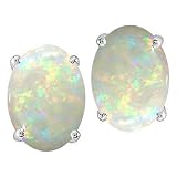 3.00 cttw 14K White Gold Plated 925 Sterling Silver Oval Created Opal Earring Studs