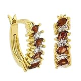 Image of Gold Genuine Garnet Diamond Hoop Earrings