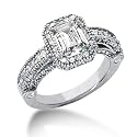 1.25 Ct Diamond Engagement Ring 14k White Gold Emerald Cut Antique Pave Style SI3 H