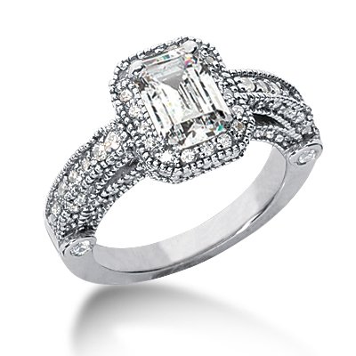 1.25 Ct Diamond Engagement Ring 14k White Gold Emerald Cut Antique Pave Style SI3 H 41ck81NDvuL 1.25 Ct Diamond Engagement Ring 14k White Gold Emerald Cut Antique Pave Style SI3 H