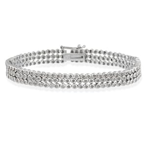 Sterling Silver 2ct Diamond Three Row Bracelet