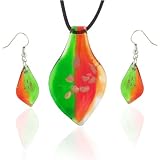Orange And Green Teardrop Murano Glass Earrings Set