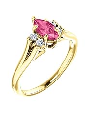 18K Yellow Gold 8.00x4.00mm Marquise Cut Pink Tourmaline and Diamond Ring -- LIFETIME WARRANTY