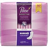 Poise Ultimate Absorbency Long Length Overnight Incontinence Pads, 45 Count