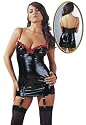 Black PVC Mini Dress with Red Trim & Suspenders