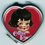 Womens Hand Made Retro "Cutie Pie Heart" Compact Mirror Case
