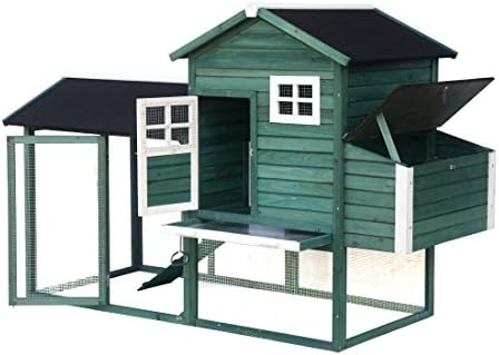 PETRUM® Fir Wood Chicken Coop Wooden Poultry Hen House Hutch with Nesting Box (green)