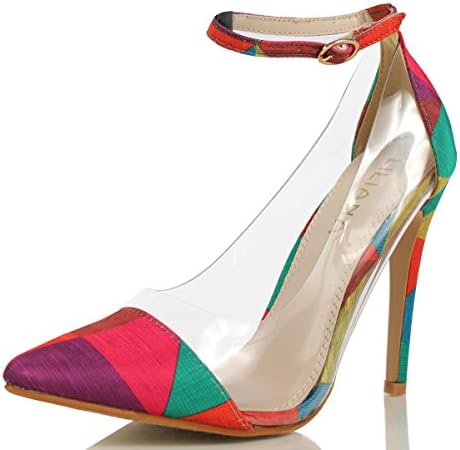 Liliana Women's Olga 1a Pointed Toe Lucite Panel Ankle Strap Heels