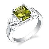 Sterling Silver 2.25 cts Radiant Cut Peridot Ring Size 7