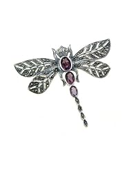 Amethyst Sterling Silver Marcasite Dragonfly Pin Brooch