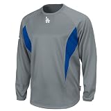 MLB Los Angeles Dodgers Adult Long Sleeve Crew Tech Fleece Pllovr (Pro Granite/Pro Royal, Xx-Large)