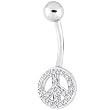 14K White Gold Peace Sign .12 ct tw Genuine Diamond Belly Ring