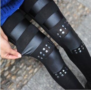 Melody Women Fashion Cool Faux Leather Side Cotton inset  Ankle Length Footless Pantyhose Skinny Leggings Pants Tights Full Treggings FFL092 One Size