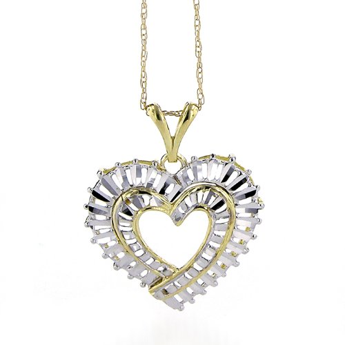 10K Gold Two-Tone Diamond Cut Heart Pendant