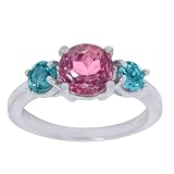 2.35 Ct 3-Stone Pink & Blue Topaz Sterling Silver Ring