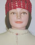 Jm110, Very Fine Saphire and Quartz Necklace with Matching Ear Rings for Women and Teens Offered with Hand Crocheted Red Metallic Gimp Skull Cap