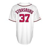 MLB Men's Washington Nationals Stephen Strasburg White Home Short Sleeve 6 Button Synthetic Replica Baseball Jersey by Majestic (White, Large)