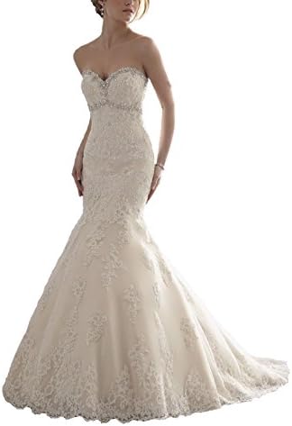 Frigga Sweetheart Trumpet Mermaid Appliques Wedding Dress (14, White)