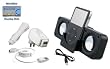 Portable Folding Black Stereo Speaker with USB cable + 3-in-1 Charger Kit for iPod iPhone Nano all Generations Incl. DBROTH Microfiber Cleaning cloth