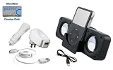 Portable Folding Black Stereo Speaker with USB cable + 3-in-1 Charger Kit for iPod iPhone Nano all Generations Incl. DBROTH Microfiber Cleaning cloth