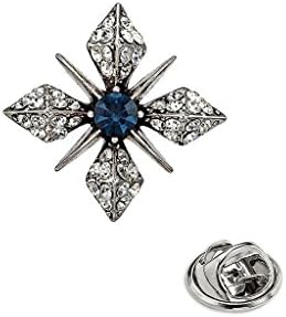 Meriling Crystal Pave Cross Lapel Pin Brooch Silver