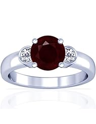 18K White Gold Round Cut Ruby Three Stone Ring (GIA Certificate)