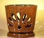 Bonsai Boy's Ceramic Orchid Pot with AttachedTray 8 25x7 25 Tall Aztec Orange Color - Round Sized to fit 8 0 Plastic Growing Pot
