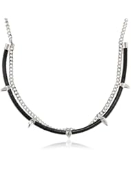 Vince Camuto Bullet Proof Silver Leather and Spike Necklace, 16"
