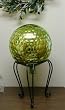 12 inch Lime Green Nobbie Glass Gazing Globe with Scrolled Wrought Iron Stand