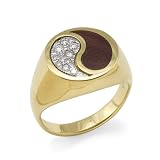 Gold Coral Yin Yang Ring with Diamond in 14K Yellow Gold - Large