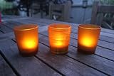3-pc Amber Frosted Votive Set with Realistic Battery Operated Flickering Tealights