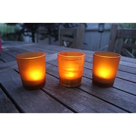 3-pc Amber Frosted Votive Set with Realistic Battery Operated Flickering Tealights by Gerson