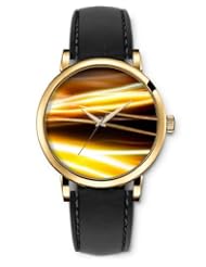 SPRAWL Aanalog Fashion Series Gold Ladies Watches of Genuine Black Leather Strap,Unique Wrist Watch for Women Girls Designed with Golden Lines disordered